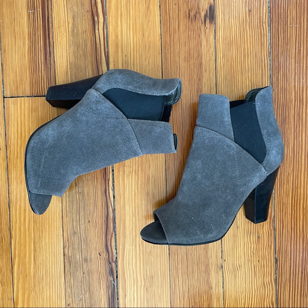 Guess Gray Suede Peep Toe Heeled Booties